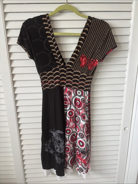 Desigual Dresses & Skirts - Black & Red Mixed-Print V-Neck Women’s Dress